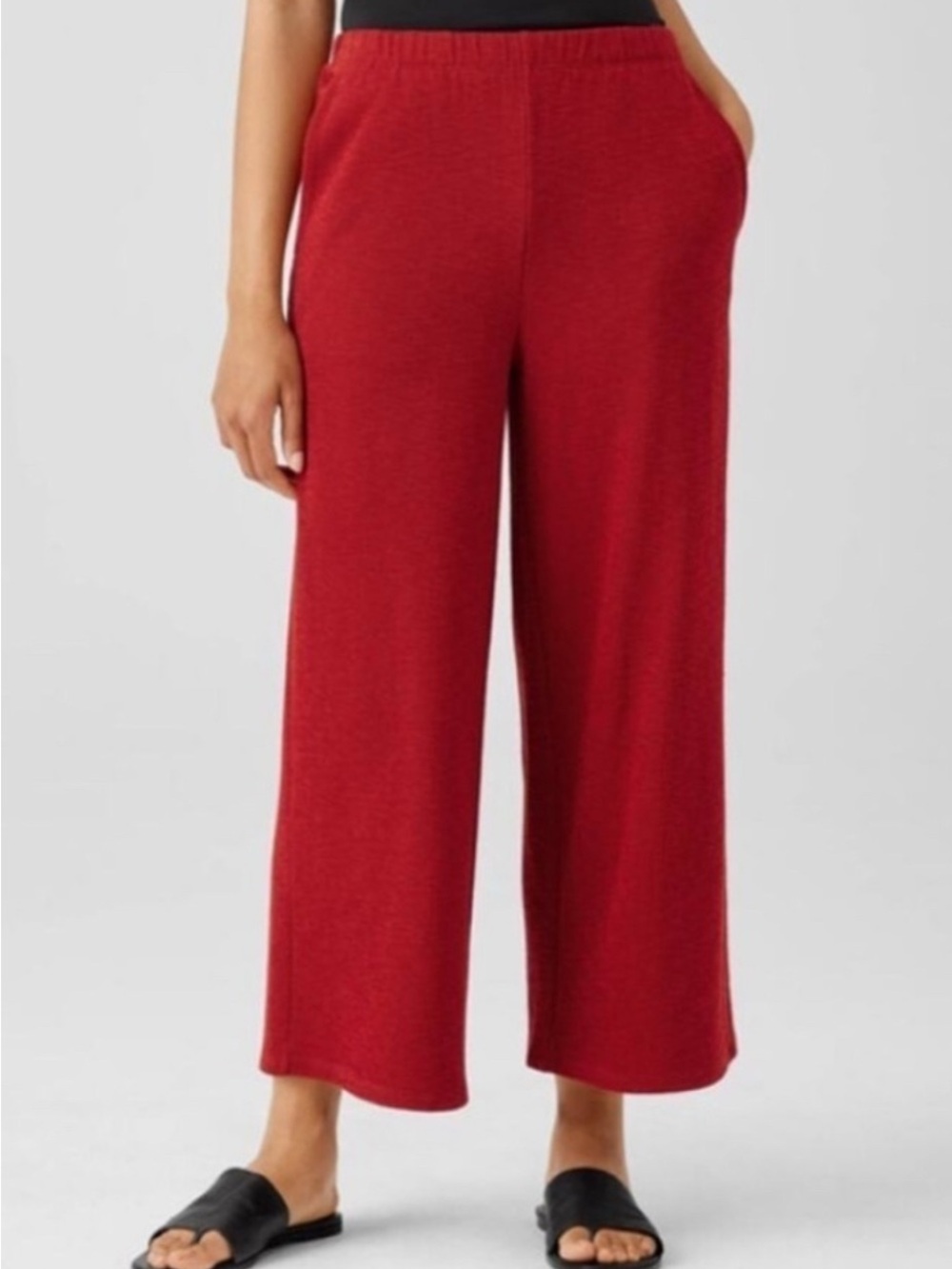 Eileen Fisher Ankle Cropped Wide-Leg Knit Pants Burt Orange Rust